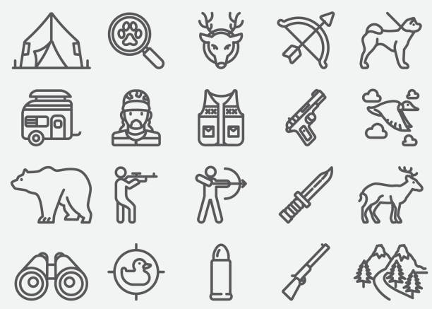 ikony linii myśliwskich - stuffed stock illustrations