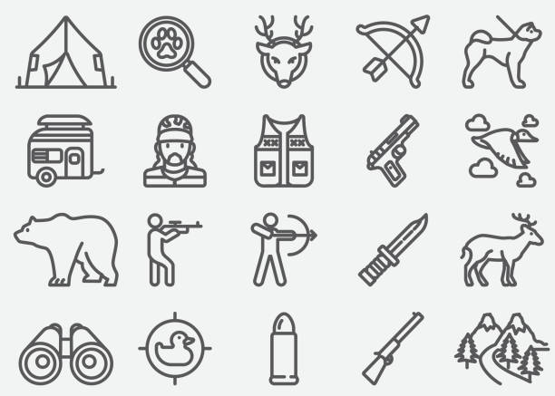 ilustrações de stock, clip art, desenhos animados e ícones de hunting line icons - stuffed