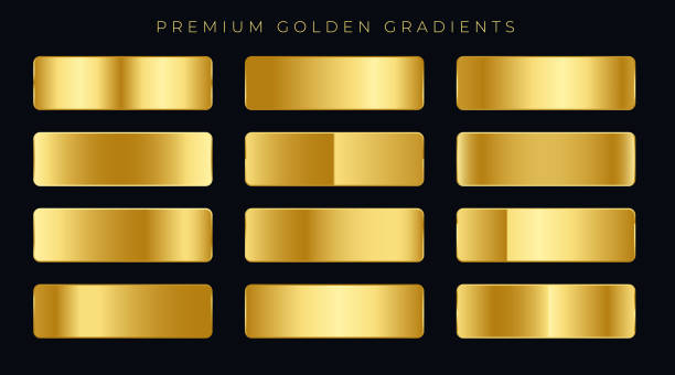swatch gradien emas premium ditetapkan - emas logam ilustrasi stok