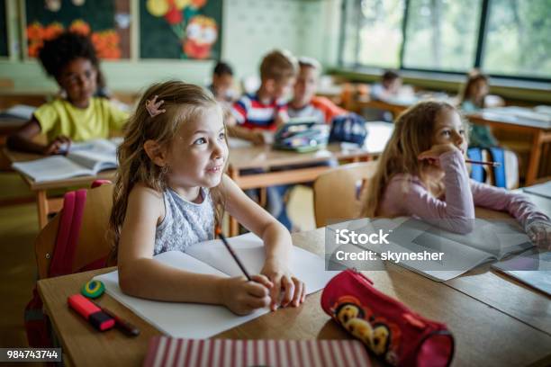 Elementary Students Paying Attention During A Class In The Classroom Stock Photo - Download Image Now