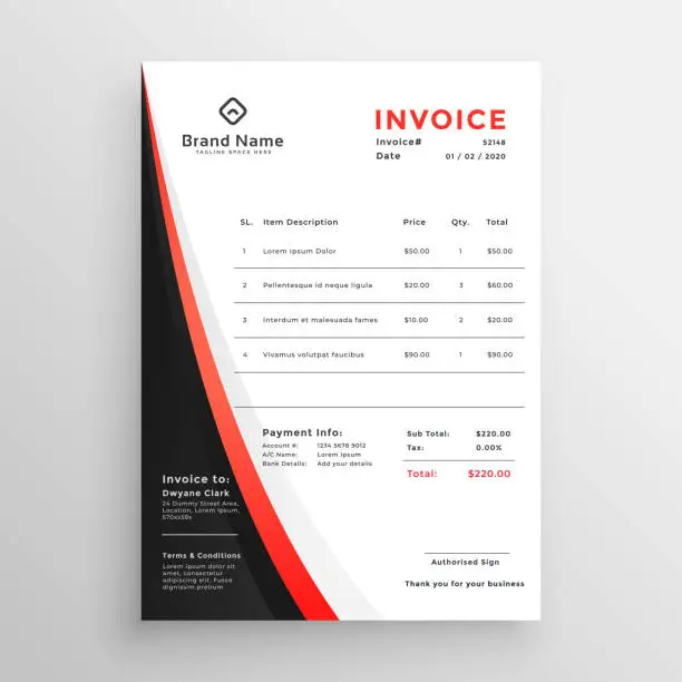 Vector illustration of stylish red theme invoice template design