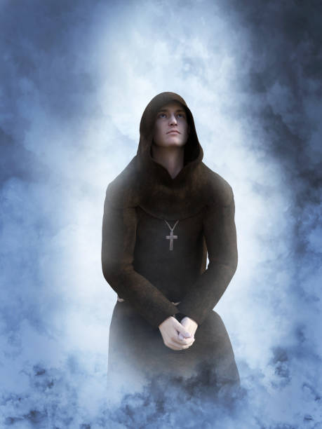 istock 3D rendering of a kneeling christian monk praying. 984747450
