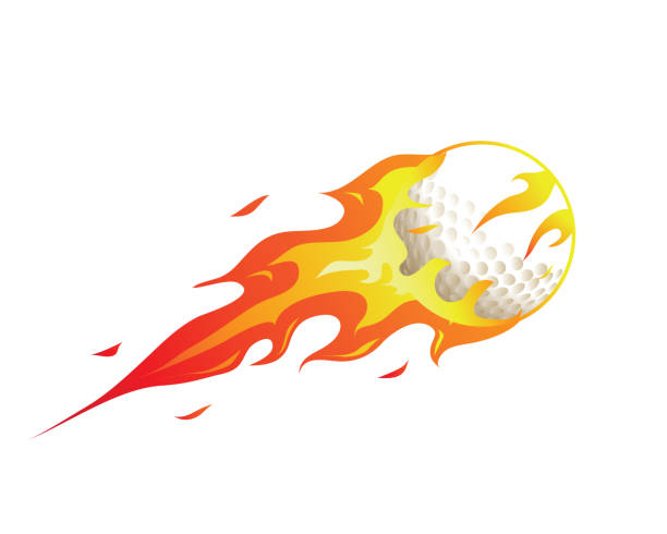 ilustraciones, imágenes clip art, dibujos animados e iconos de stock de golf llamas moderno meteoro bola de ilustración - golf power golf course challenge