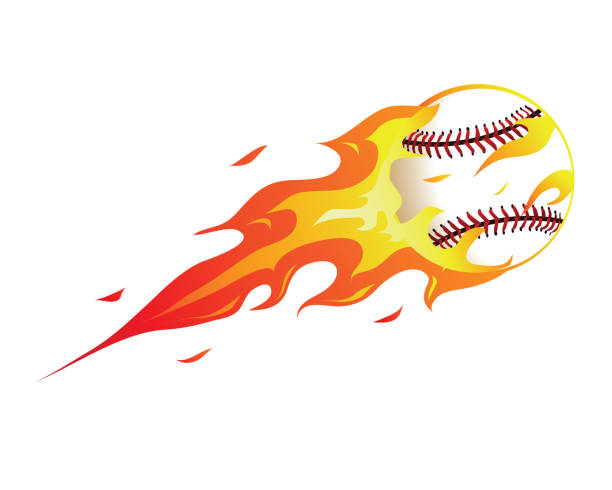 Modern Flaming Baseball Meteor Ball Illustration Flaming Meteor Sports Ball Illustration In Isolated White Background baseball homerun stock illustrations
