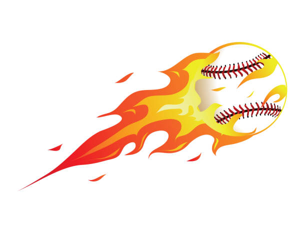 Modern Flaming Baseball Meteor Ball Illustration Flaming Meteor Sports Ball Illustration In Isolated White Background softball homerun stock illustrations