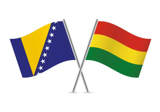 Vector illustration of Bosnia and Herzegovina and Bolivia flags. Vector illustration.