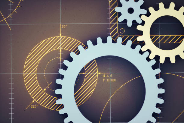 Simple gears on a hatching blueprint top view