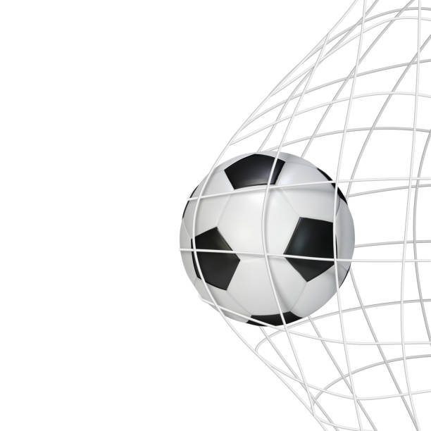 istock Soccer game match goal moment with ball in the net. Vector illustration isolated on white background 984792316