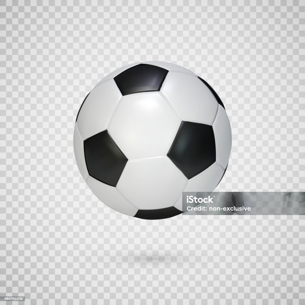 Fotboll isolerad på transparent bakgrund. Svart och vitt klassiska läder Fotboll boll.  Vektorillustration - Royaltyfri Fotboll - Boll vektorgrafik