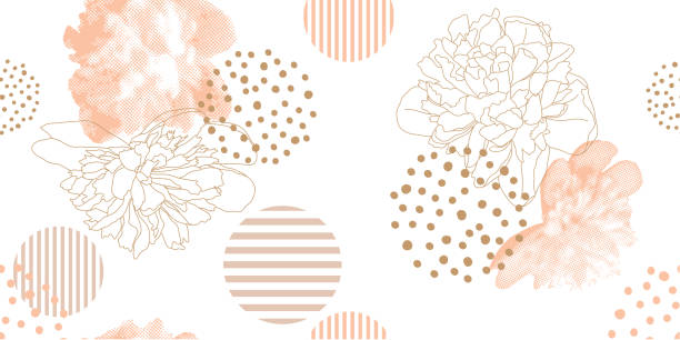 trendige florale muster in einem halbton-stil. - flowers pattern stock-grafiken, -clipart, -cartoons und -symbole