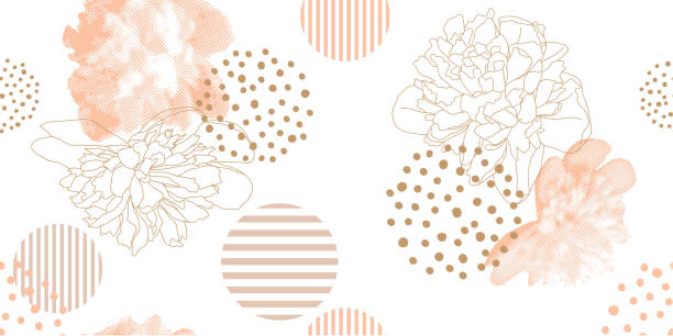 Trendy floral pattern in a half tone style. Seamless vector pattern with pink peony on a white background flower background stock illustrations