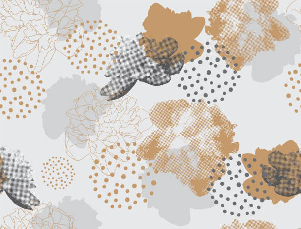 современный цветочный узор в полутоновом стиле. - seamless simplicity pattern illustration and painting stock illustrations