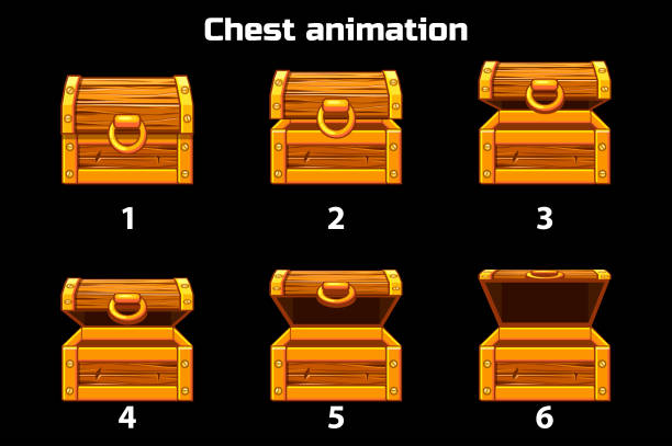 木製箱、ゲーム アセットが開閉アニメーション ステップ バイ ステップ - step animation点のイラスト素材／クリップアート素材／マンガ素材／アイコン素材
