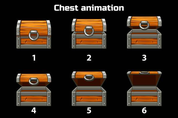 illustrazioni stock, clip art, cartoni animati e icone di tendenza di animazione passo dopo passo petto di legno aperto e chiuso, risorse di gioco - bare tree immagine