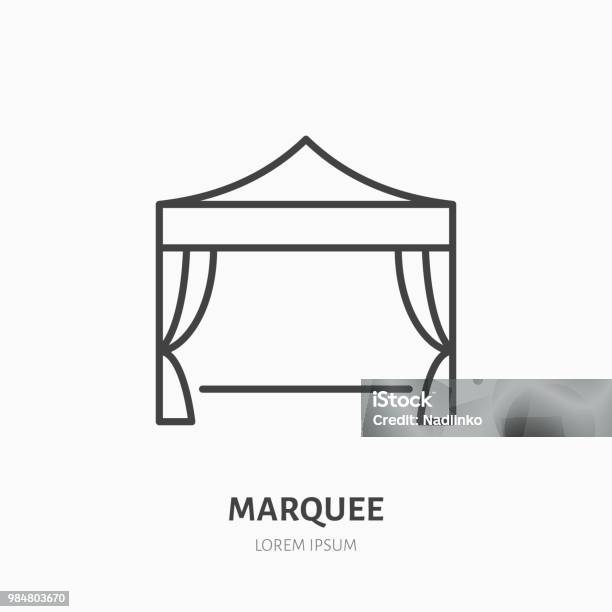 Marquee Flat Line Icon Folding Tent Party Equipment Sign Thin Linear Logo For Trade Show Event Supplies Stock Illustration - Download Image Now