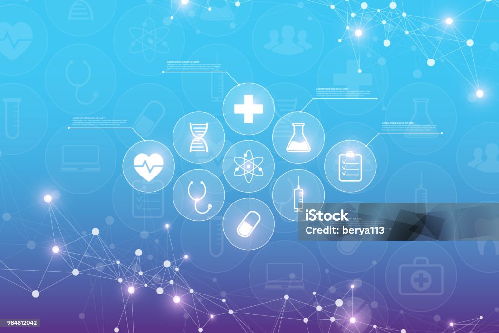 Dna 분자 벡터 비즈니스 infographic 의료 건강 관리 아이콘을 추상화 합니다. 의료 화학 infographic 디자인입니다. 혁신 기술 컨셉 디자인 - 로열티 프리 건강관리와 의술 벡터 아트