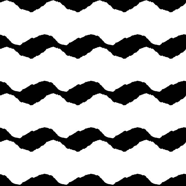 ベクトル ブラシ ストライプと波とのシームレスなパターン。白い背景の黒い色。手描きの線のグランジ テクスチャ。斜めの幾何学的な要素をインクします。現代のファッションスタイルで� - sea striped backdrop backgrounds点のイラスト素材／クリップアート素材／マンガ素材／アイコン素材