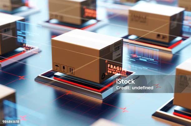 Packages Are Transported In Hightech Settingsonline Shoppingconcept Of Automatic Logistics Management Stock Photo - Download Image Now