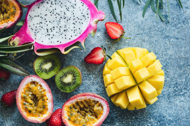 istock Mango, pitaya, kiwi and passion fruit. Tropical fruits 984844456