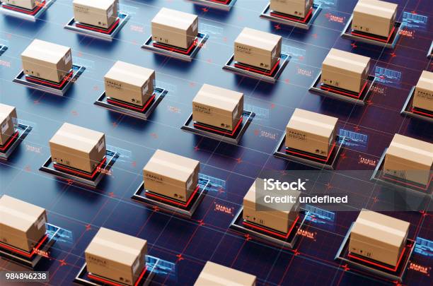 Packages Are Transported In Hightech Settings Online Shopping Concept Of Automatic Logistics Management Stock Photo - Download Image Now
