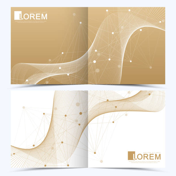 ilustrações de stock, clip art, desenhos animados e ícones de modern vector template for square brochure, leaflet, flyer, cover, catalog, magazine or annual report . business, science and technology design book layout. presentation with golden waves - 5599