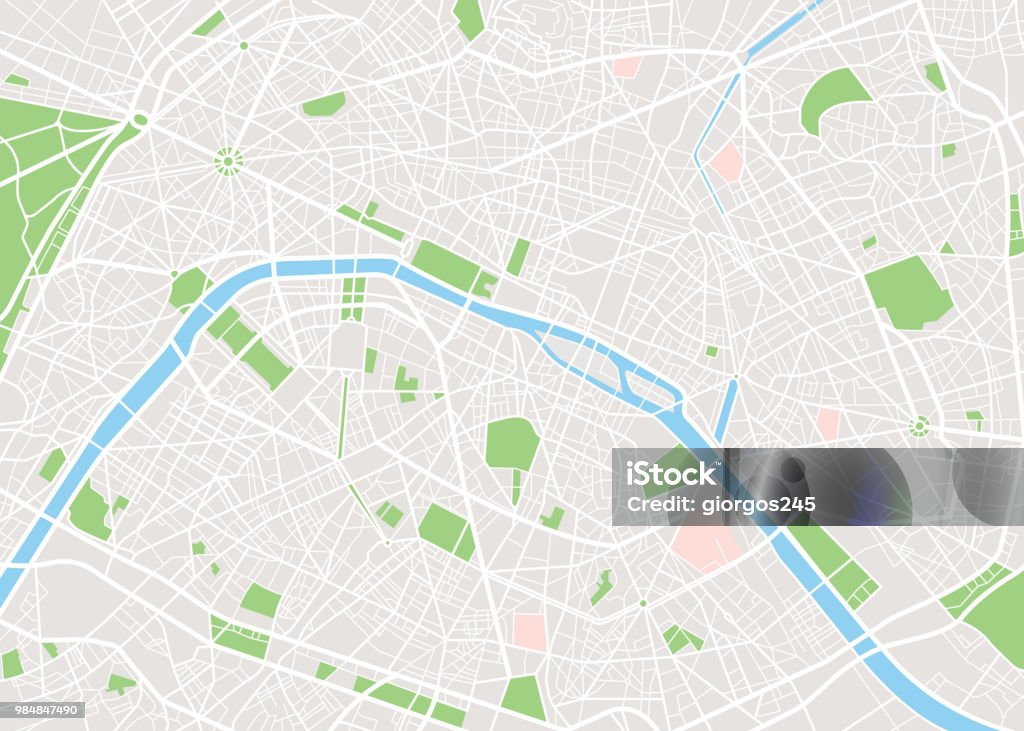 Mappa della città vettoriale di Parigi - arte vettoriale royalty-free di Carta geografica