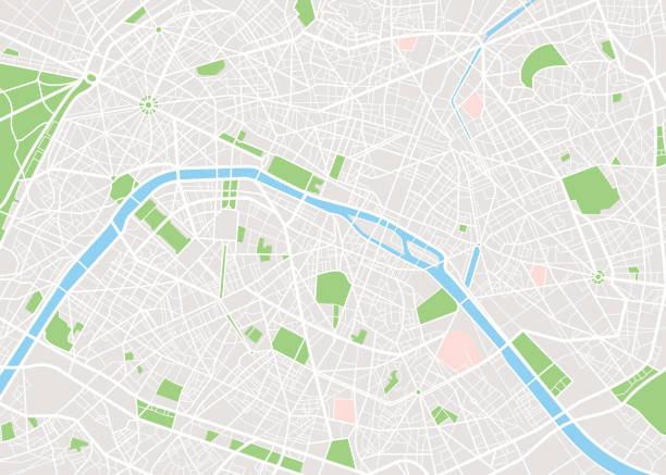 illustrazioni stock, clip art, cartoni animati e icone di tendenza di mappa della città vettoriale di parigi - carta geografica illustrazioni
