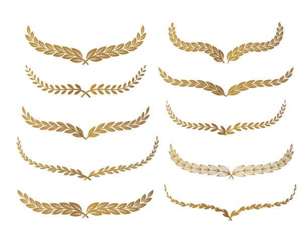 goldenen lorbeer gesetzt vektor - gold wreath stock-grafiken, -clipart, -cartoons und -symbole