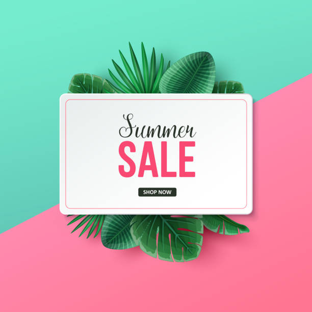 istock Beautiful summer sale background with palm leaves 984864848