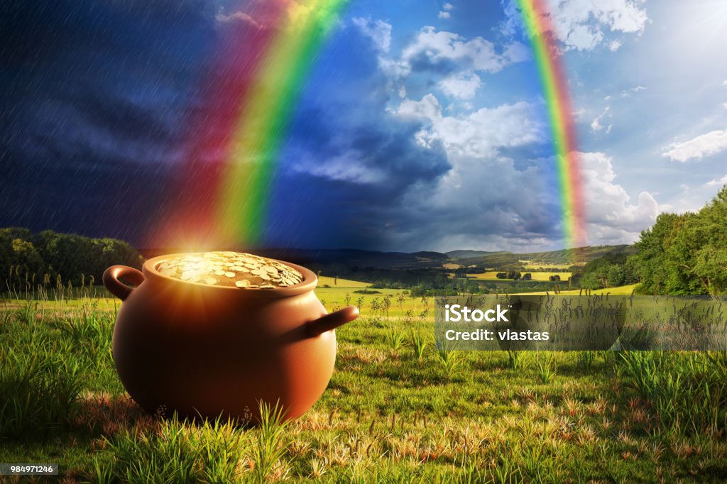Rainbow pote de oro - Foto de stock de Pote de Oro libre de derechos