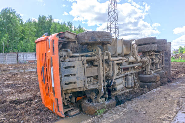 istock The truck turned over on one side 984972382