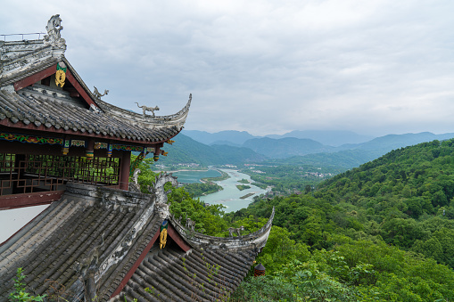 Traditional architecture and landscape on qingcheng mountain in chengdu, sichuan province, China
