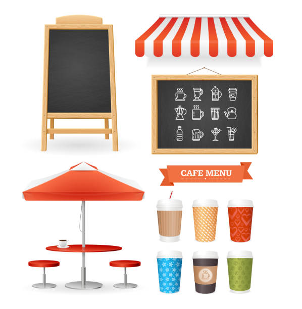 현실적인 상세한 3d caffee 레스토랑 아이콘 설정합니다. 벡터 - caffee stock illustrations