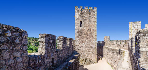 tieni e bailey del castello templare di almourol. - almourol foto e immagini stock