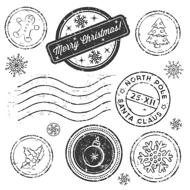 Christmas stamp set isolated on white. Vector - ilustração de arte vetorial