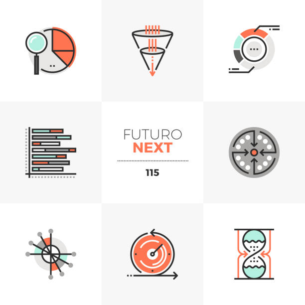 Visualization Charts Futuro Next Icons Modern flat icons set of visual data charts, visualization template. Unique color flat graphics elements with stroke lines. Premium quality vector pictogram concept for web, branding, infographics. sector stock illustrations