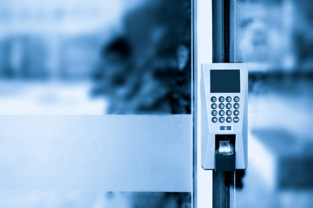 istock The fingerprint code is locked on the glass door 985000936