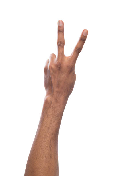 istock Black hand showing number two isolated 985007252