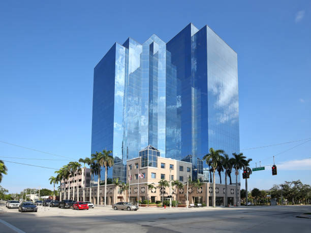 Broward School Board Building Fort Lauderdale, Florida, USA, May 7, 2018: Broward County Public Schools downtown headquarters, the Kathleen C. Wright School Board Building also known as "The Crystal Palace". superintendent stock pictures, royalty-free photos & images