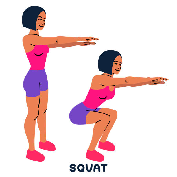 Squat. Sport exersice. Silhouettes of woman doing exercise. Workout, training. - ilustração de arte vetorial