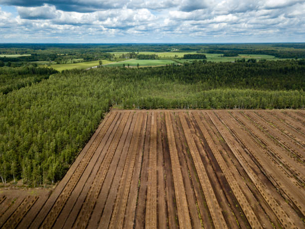 istock drone image. aerial view of rural area with fields of turf development 985025466