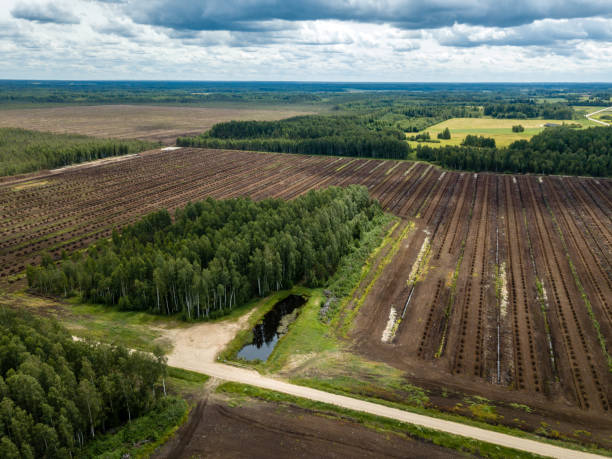 istock drone image. aerial view of rural area with fields of turf development 985025492