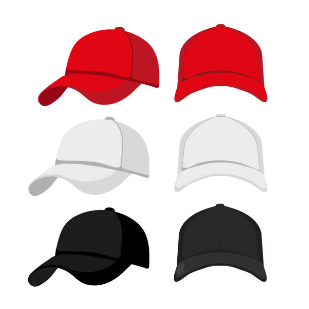 컬렉션 디자인 모의 모자 - baseball cap illustrations stock illustrations
