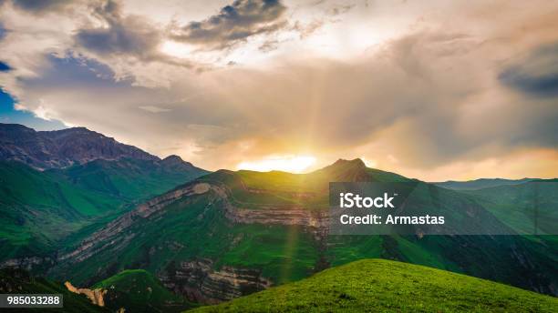 Colorful Bright Sunset In The Caucasus Mountains Stock Photo - Download Image Now - Idyllic, Mountain Peak, Azerbaijan