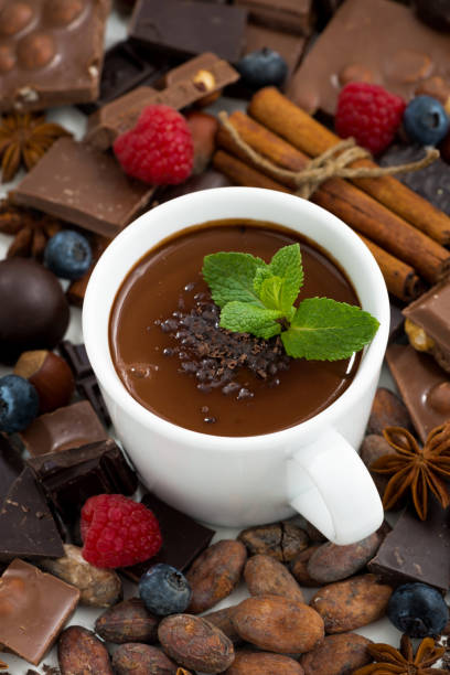 istock hot chocolate with mint in a cup and ingredients, vertical 985041742