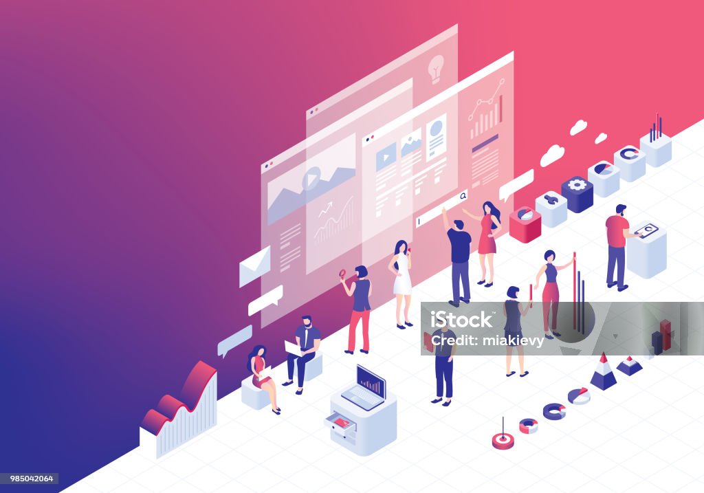 Digital business strategies Editable vector illustration on layers. 
This is an AI EPS 10 file format, with transparency effects, gradients and one gradient mesh. Isometric Projection stock vector