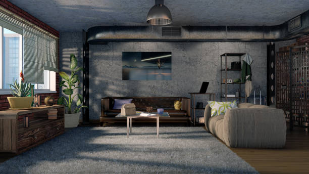 istock Modern loft style living room interior design 3D 985044882