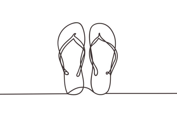 Beautiful minimal continuous line flipflop design vector Beautiful minimal continuous line flipflop design vector for print on objects, paper and fabric flip flop illustration stock illustrations