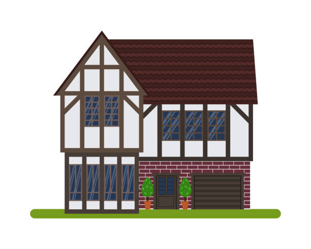 вектор дома тюдоров - house residential structure non urban scene tudor style stock illustrations