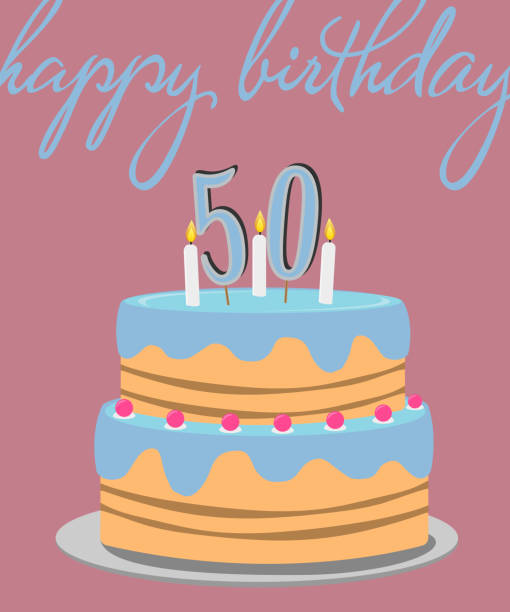 Happy 50th Birthday Greeting Card With Birthday Cake Illustration Stock  Illustration - Download Image Now - iStock
